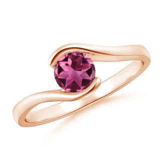 5mm AAAA Semi Bezel-Set Solitaire Round Pink Tourmaline Bypass Ring in Rose Gold