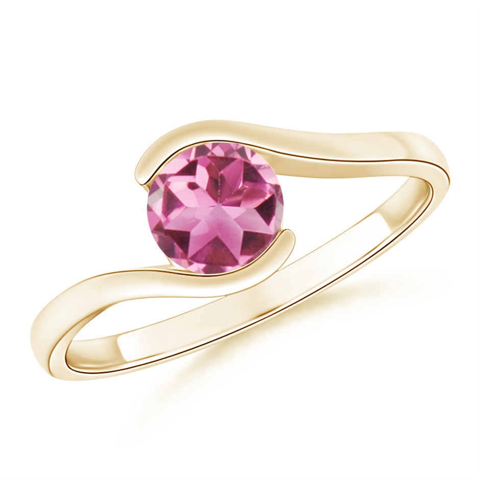 6mm AAA Semi Bezel-Set Solitaire Round Pink Tourmaline Bypass Ring in Yellow Gold 