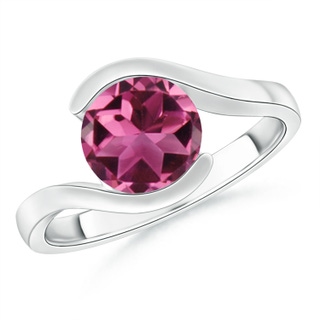 7mm AAAA Semi Bezel-Set Solitaire Round Pink Tourmaline Bypass Ring in P950 Platinum