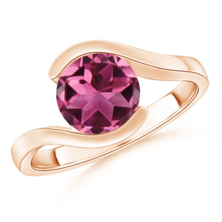 8mm AAAA Semi Bezel-Set Solitaire Round Pink Tourmaline Bypass Ring in Rose Gold