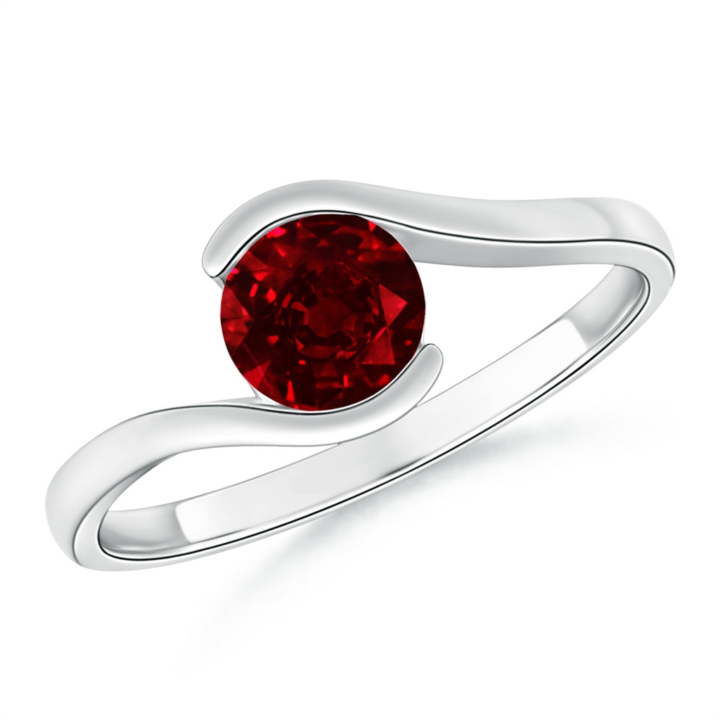5.5mm AAAA Semi Bezel-Set Solitaire Round Ruby Bypass Ring in White Gold