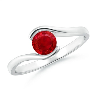 5mm AAA Semi Bezel-Set Solitaire Round Ruby Bypass Ring in White Gold