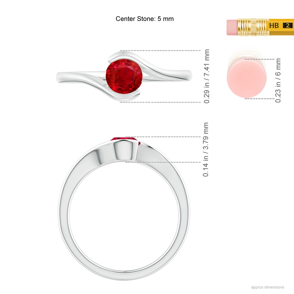 5mm AAA Semi Bezel-Set Solitaire Round Ruby Bypass Ring in White Gold ruler