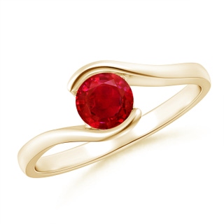 5mm AAA Semi Bezel-Set Solitaire Round Ruby Bypass Ring in Yellow Gold