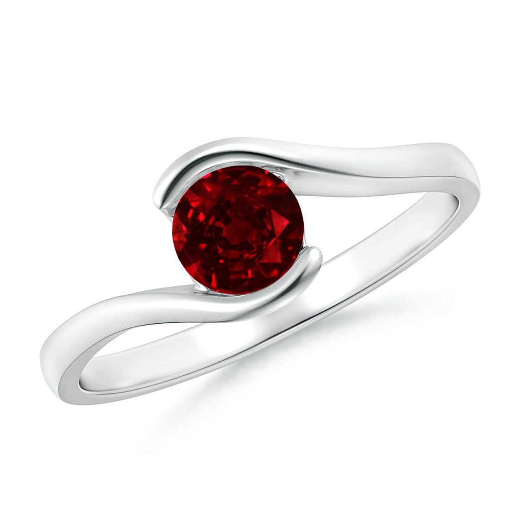 5mm AAAA Semi Bezel-Set Solitaire Round Ruby Bypass Ring in P950 Platinum