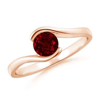 5mm AAAA Semi Bezel-Set Solitaire Round Ruby Bypass Ring in Rose Gold