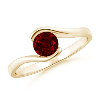 5mm AAAA Semi Bezel-Set Solitaire Round Ruby Bypass Ring in Yellow Gold