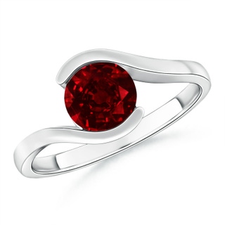 6.5mm AAAA Semi Bezel-Set Solitaire Round Ruby Bypass Ring in P950 Platinum