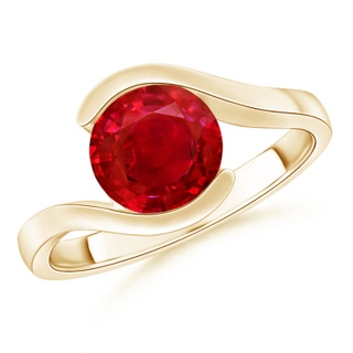 7.5mm AAA Semi Bezel-Set Solitaire Round Ruby Bypass Ring in Yellow Gold