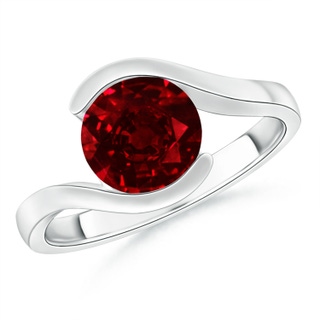 7.5mm AAAA Semi Bezel-Set Solitaire Round Ruby Bypass Ring in P950 Platinum