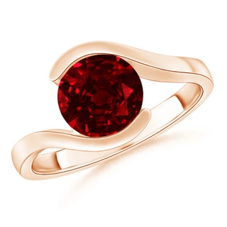7.5mm AAAA Semi Bezel-Set Solitaire Round Ruby Bypass Ring in Rose Gold