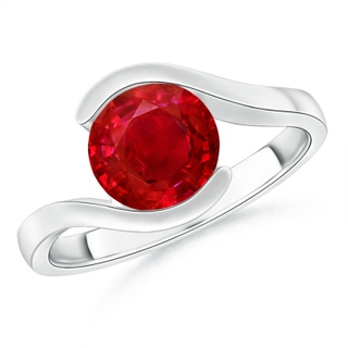 8mm AAA Semi Bezel-Set Solitaire Round Ruby Bypass Ring in P950 Platinum
