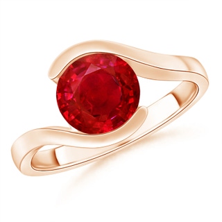 8mm AAA Semi Bezel-Set Solitaire Round Ruby Bypass Ring in Rose Gold