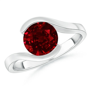 8mm AAAA Semi Bezel-Set Solitaire Round Ruby Bypass Ring in P950 Platinum