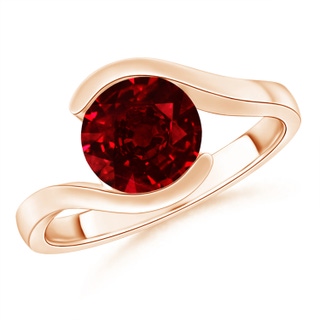 8mm AAAA Semi Bezel-Set Solitaire Round Ruby Bypass Ring in Rose Gold