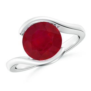 9mm AA Semi Bezel-Set Solitaire Round Ruby Bypass Ring in P950 Platinum