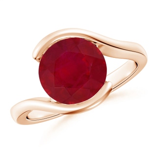 9mm AA Semi Bezel-Set Solitaire Round Ruby Bypass Ring in Rose Gold