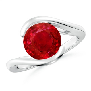 9mm AAA Semi Bezel-Set Solitaire Round Ruby Bypass Ring in P950 Platinum