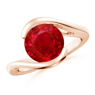 9mm AAA Semi Bezel-Set Solitaire Round Ruby Bypass Ring in Rose Gold