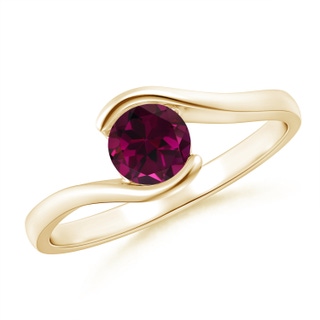 5mm AAA Semi Bezel-Set Solitaire Round Rhodolite Bypass Ring in Yellow Gold