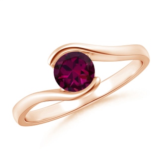 5mm AAAA Semi Bezel-Set Solitaire Round Rhodolite Bypass Ring in Rose Gold