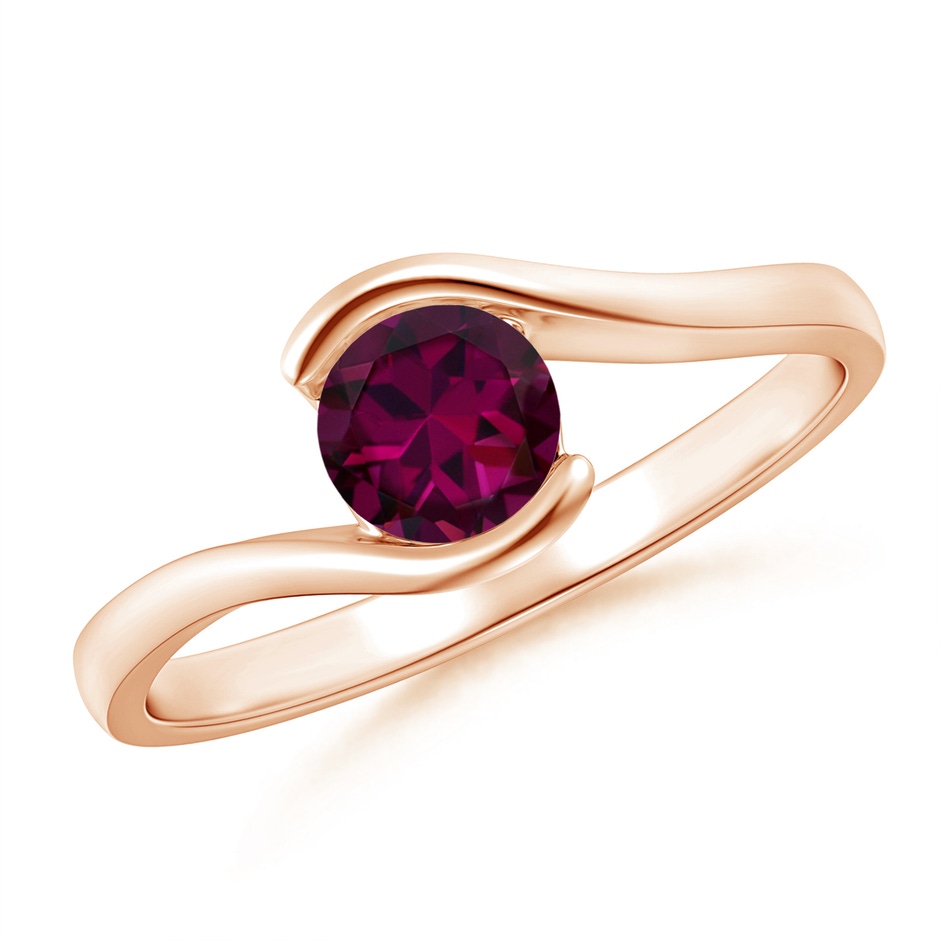 5mm AAAA Semi Bezel-Set Solitaire Round Rhodolite Bypass Ring in Rose Gold 