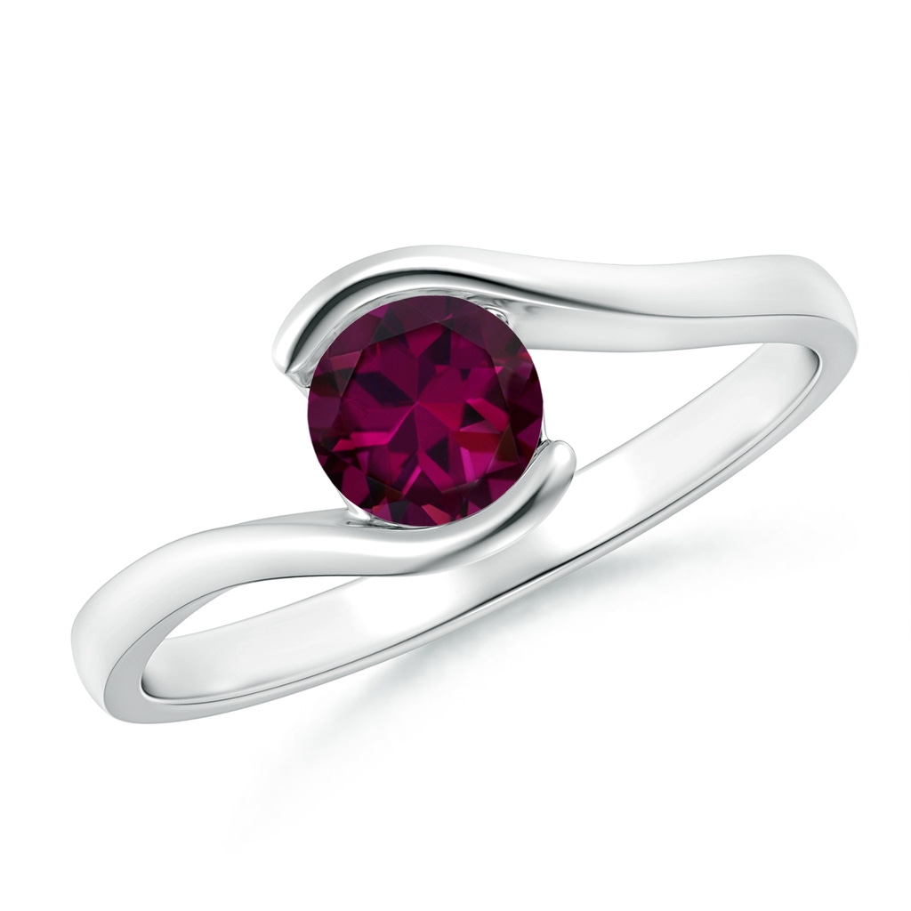 5mm AAAA Semi Bezel-Set Solitaire Round Rhodolite Bypass Ring in White Gold