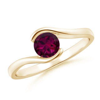 5mm AAAA Semi Bezel-Set Solitaire Round Rhodolite Bypass Ring in Yellow Gold