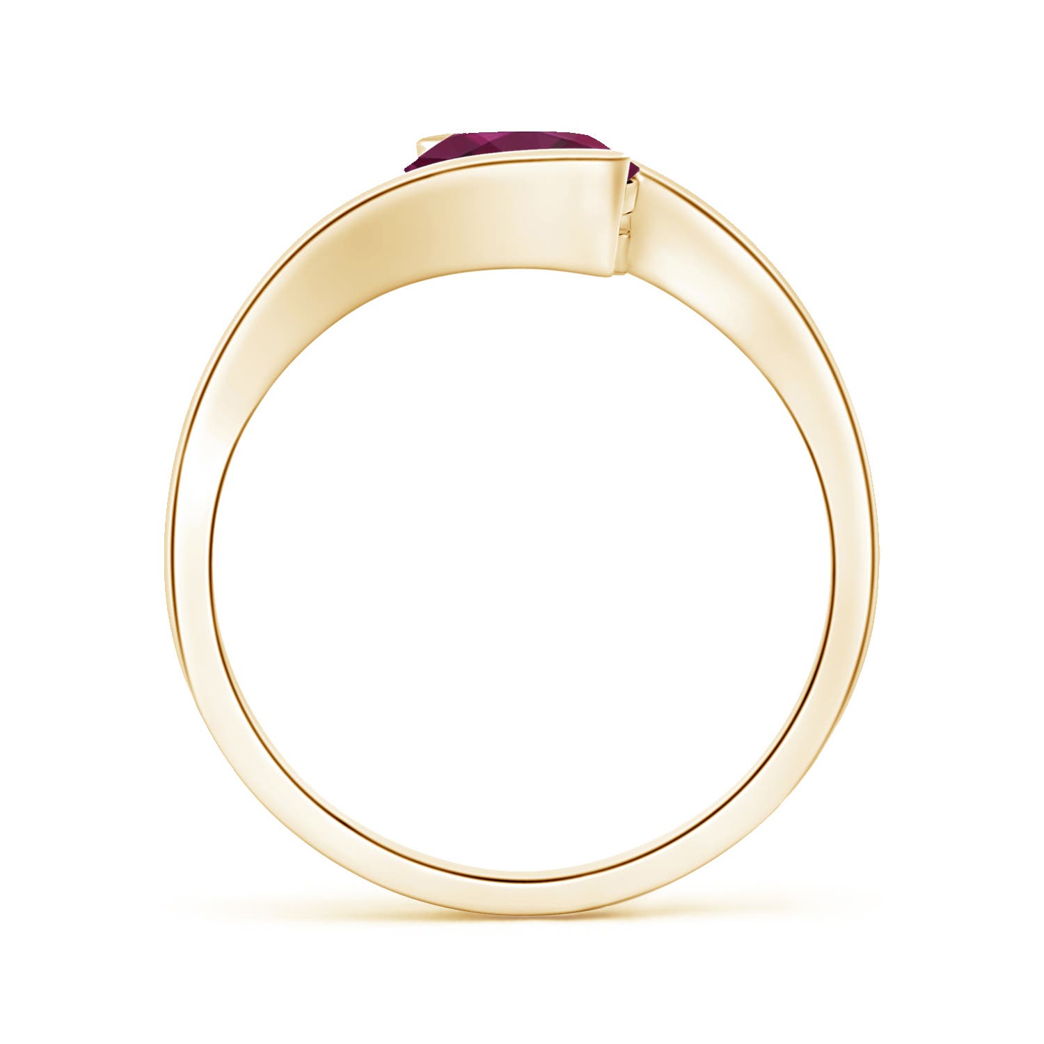 7mm AAA Semi Bezel-Set Solitaire Round Rhodolite Bypass Ring in 18K Yellow Gold - side 3