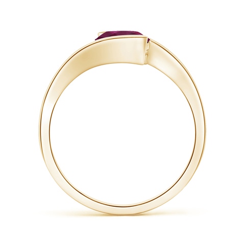 7mm AAA Semi Bezel-Set Solitaire Round Rhodolite Bypass Ring in 18K Yellow Gold - side 3