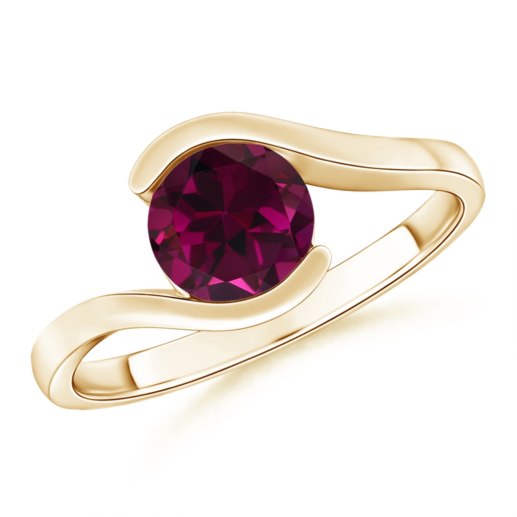 7mm AAA Semi Bezel-Set Solitaire Round Rhodolite Bypass Ring in Yellow Gold