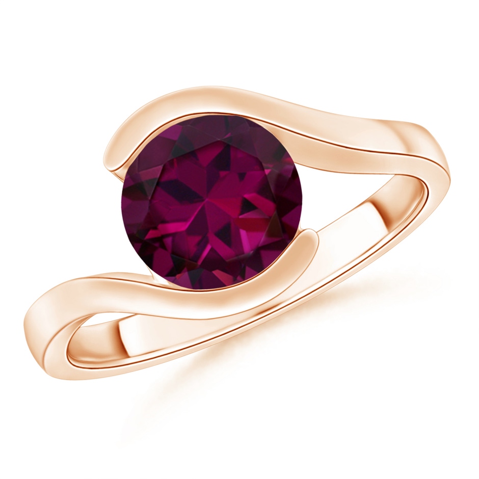 8mm AAAA Semi Bezel-Set Solitaire Round Rhodolite Bypass Ring in Rose Gold 