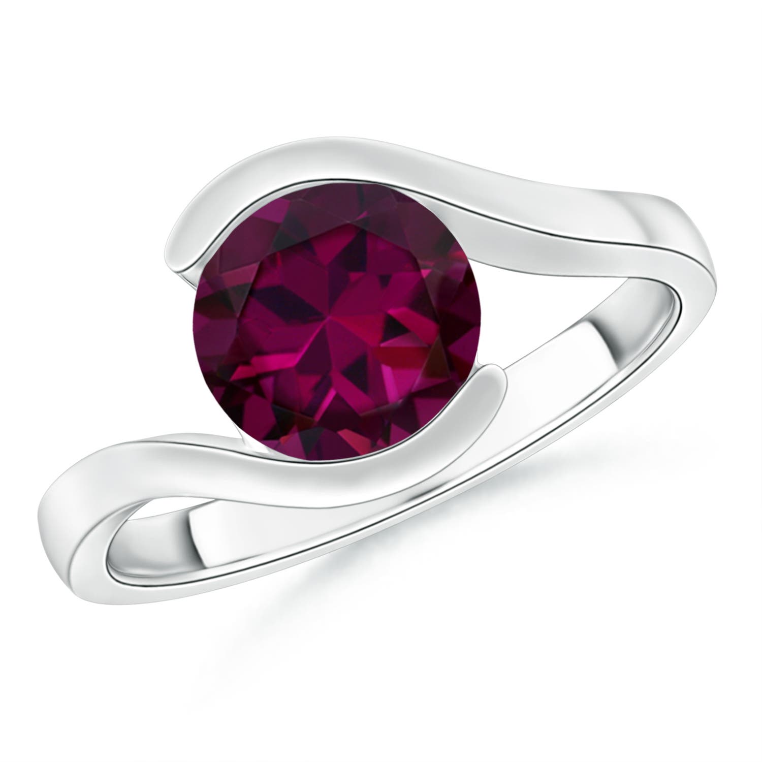 8mm AAAA Semi Bezel-Set Solitaire Round Rhodolite Bypass Ring in S999 Silver