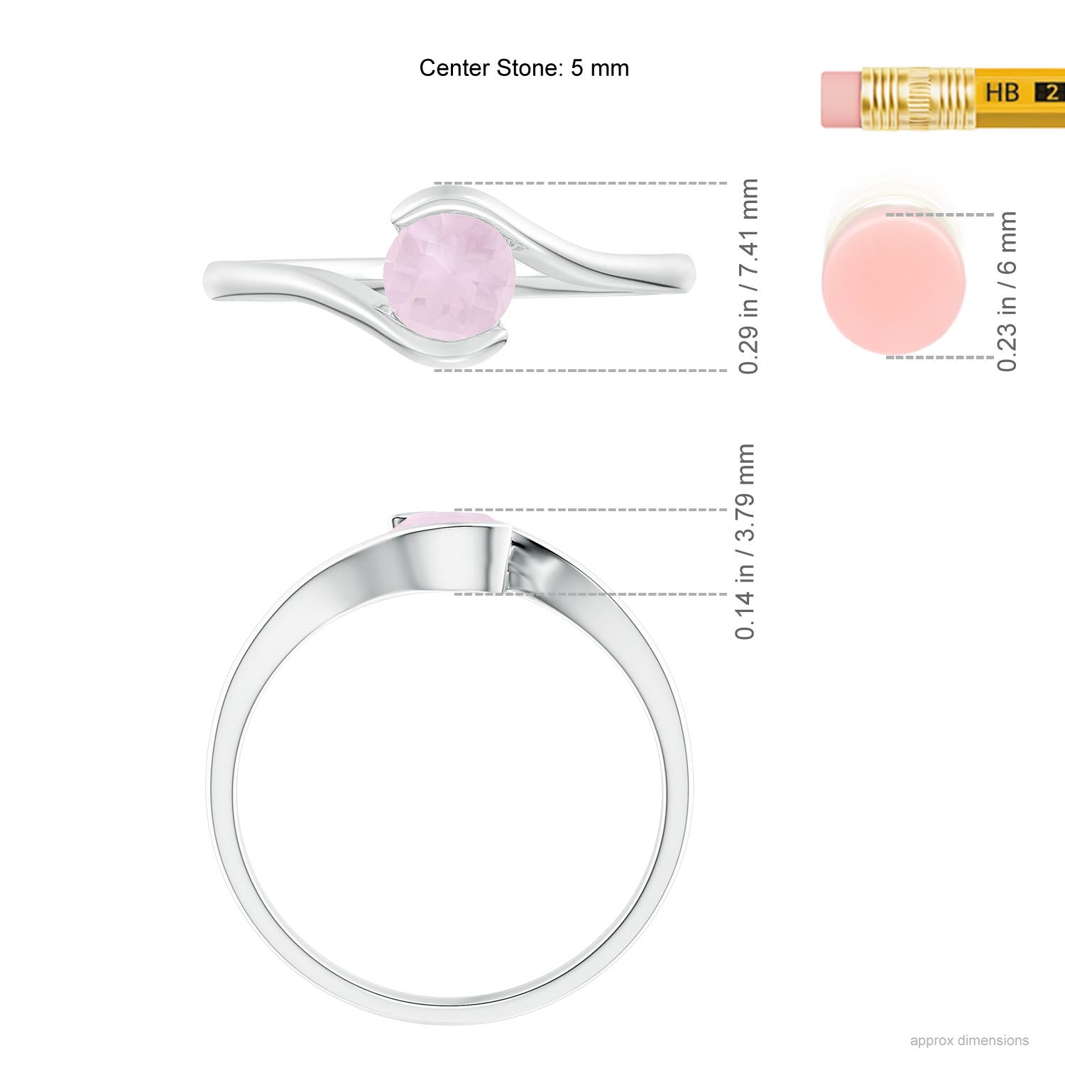 A - Rose Quartz / 0.5 CT / 14 KT White Gold