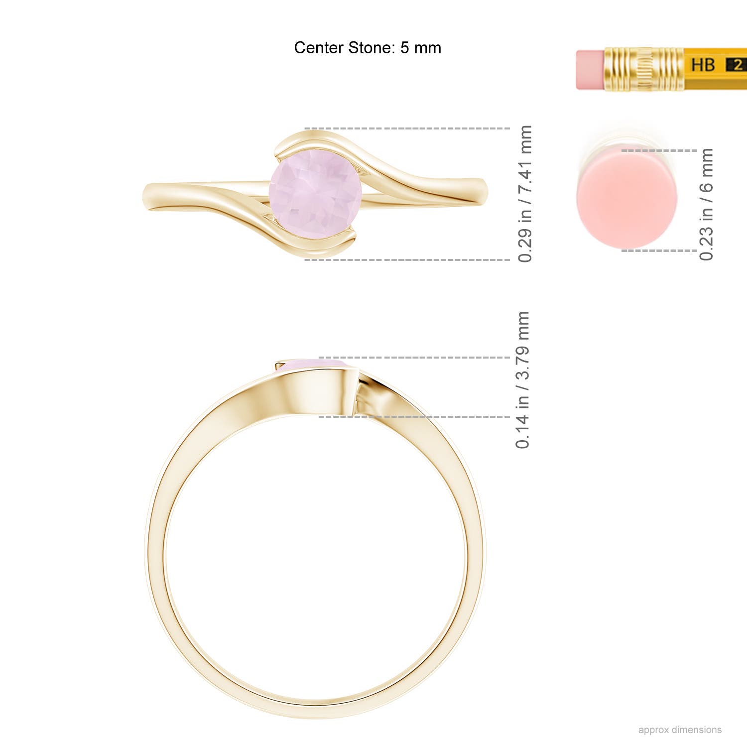 A - Rose Quartz / 0.5 CT / 14 KT Yellow Gold