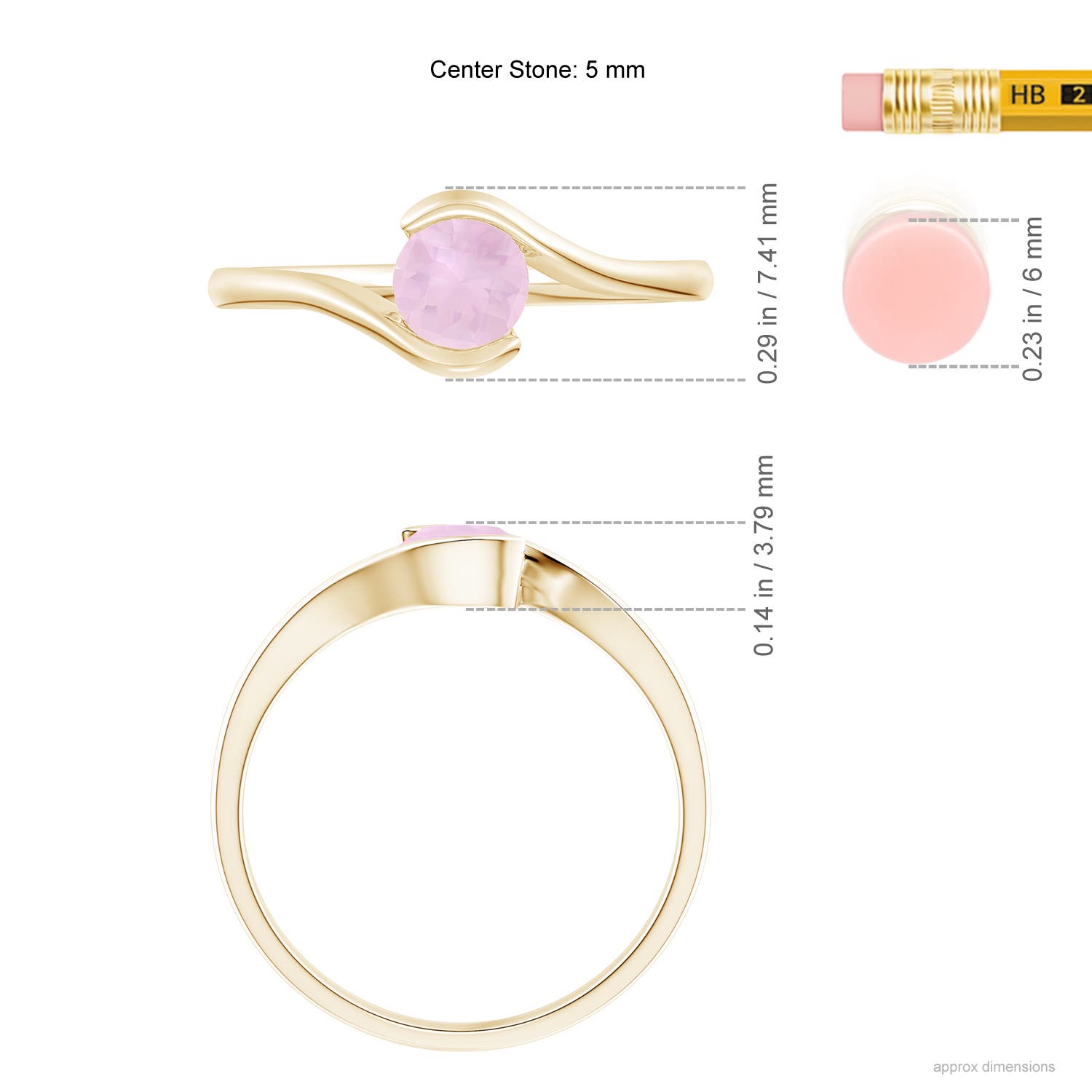 AAA - Rose Quartz / 0.5 CT / 14 KT Yellow Gold