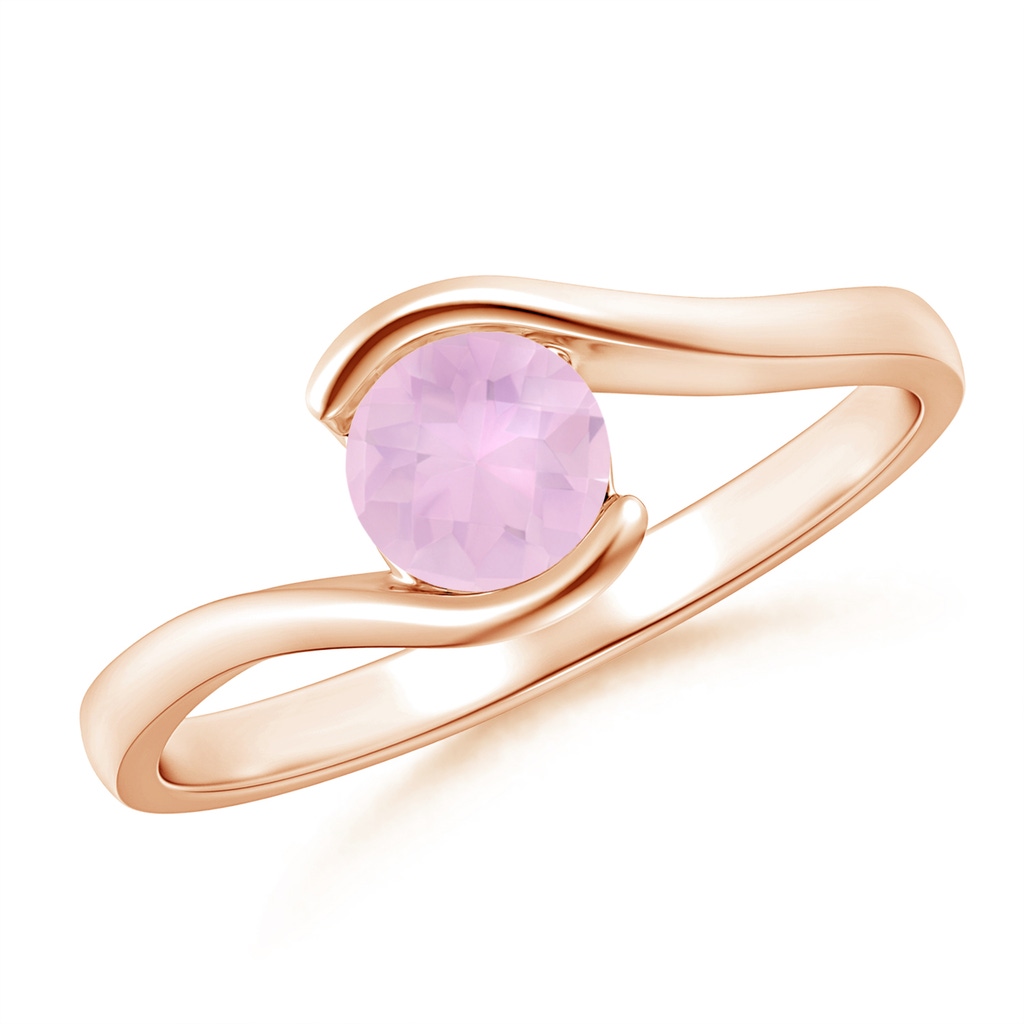 5mm AAAA Semi Bezel-Set Solitaire Round Rose Quartz Bypass Ring in Rose Gold
