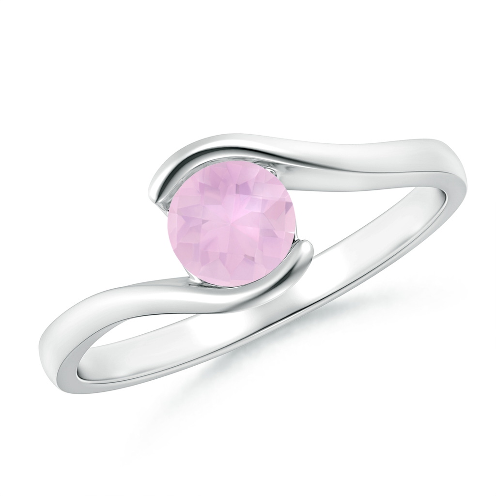 5mm AAAA Semi Bezel-Set Solitaire Round Rose Quartz Bypass Ring in White Gold