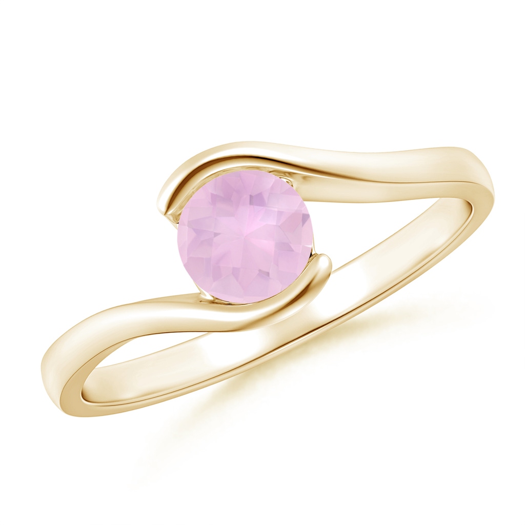 5mm AAAA Semi Bezel-Set Solitaire Round Rose Quartz Bypass Ring in Yellow Gold