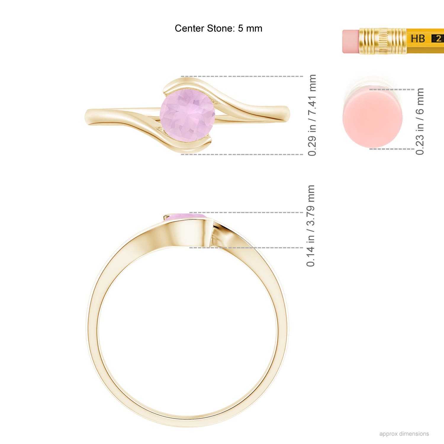 AAAA - Rose Quartz / 0.5 CT / 14 KT Yellow Gold