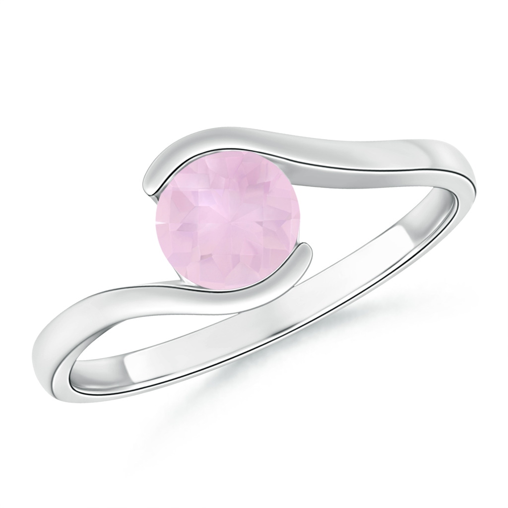 6mm AAA Semi Bezel-Set Solitaire Round Rose Quartz Bypass Ring in 10K White Gold