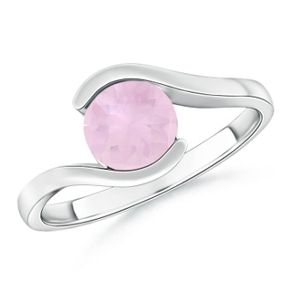 7mm AAA Semi Bezel-Set Solitaire Round Rose Quartz Bypass Ring in White Gold