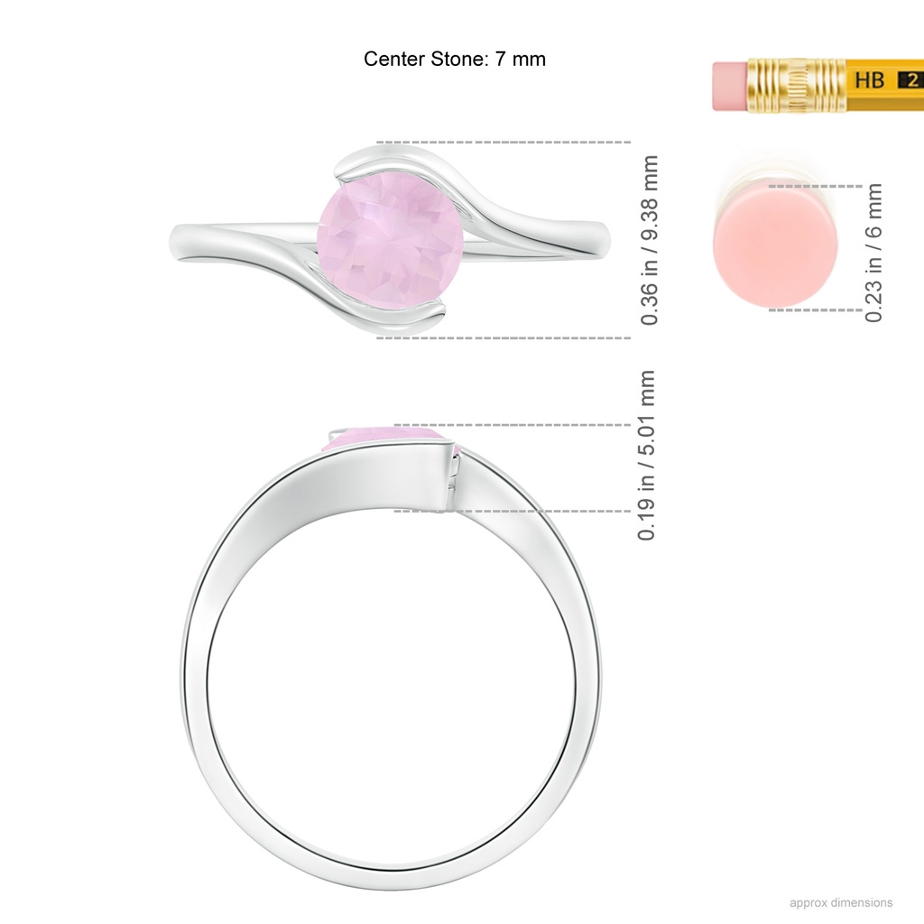 7mm AAA Semi Bezel-Set Solitaire Round Rose Quartz Bypass Ring in White Gold ruler