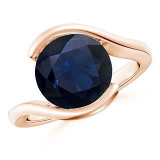 10mm A Semi Bezel-Set Solitaire Round Blue Sapphire Bypass Ring in 10K Rose Gold