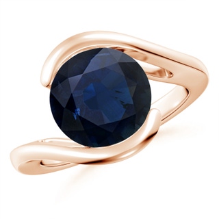 10mm A Semi Bezel-Set Solitaire Round Blue Sapphire Bypass Ring in 18K Rose Gold