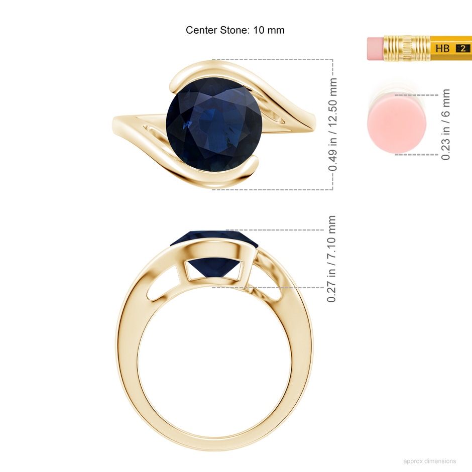10mm A Semi Bezel-Set Solitaire Round Blue Sapphire Bypass Ring in Yellow Gold ruler