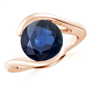 10mm AA Semi Bezel-Set Solitaire Round Blue Sapphire Bypass Ring in 18K Rose Gold