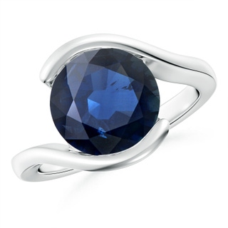 10mm AA Semi Bezel-Set Solitaire Round Blue Sapphire Bypass Ring in P950 Platinum