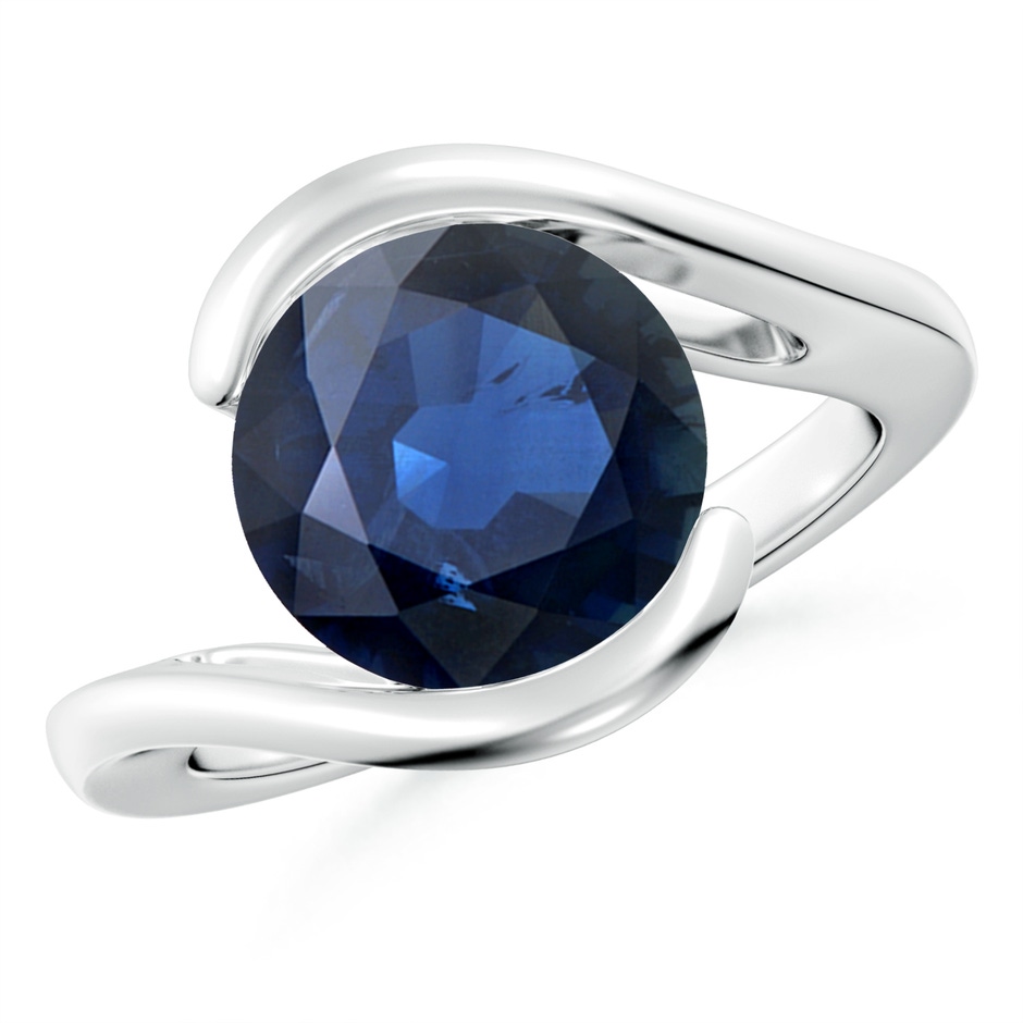 10mm AA Semi Bezel-Set Solitaire Round Blue Sapphire Bypass Ring in P950 Platinum 