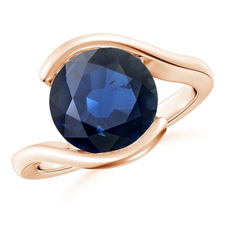 10mm AA Semi Bezel-Set Solitaire Round Blue Sapphire Bypass Ring in Rose Gold